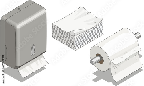 Paper towel dispenser and roll with stacked napkin