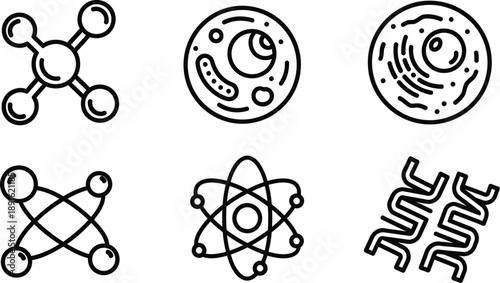 Simple line drawings of molecular and atomic structures