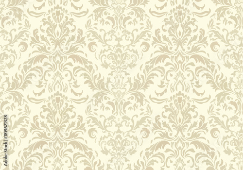 Vintage seamless damask floral pattern with ornate flower swirls and antique leaf elements for a black vector textile wallpaper design