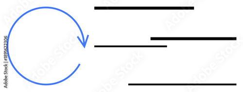 Blue circular arrow showing cycle or process continuity next to parallel horizontal black lines. Ideal for workflow, process management, efficiency, repetition, system, planning, simple flat metaphor