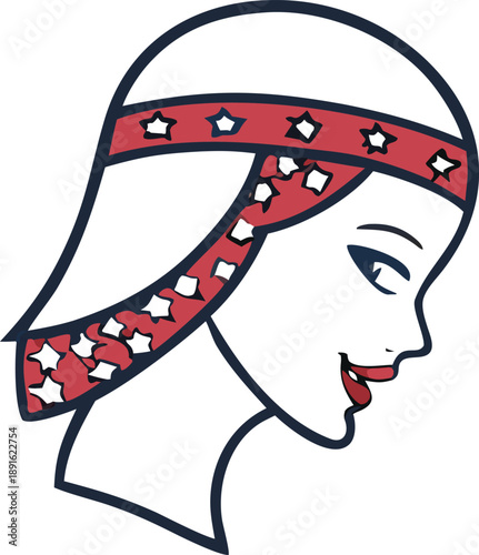Profile portrait of a woman in traditional headscarf Vector
