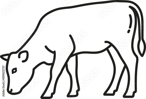 A simple line drawing of a cow grazing