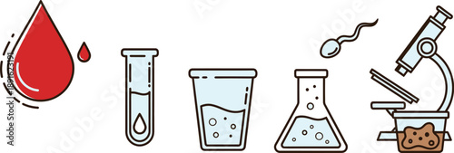 Medical laboratory testing icons for urine and blood analysis
