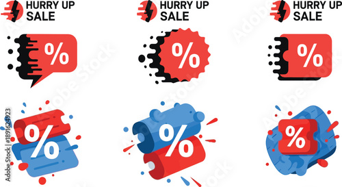 Set of discount percentage icons with dynamic motion effects, perfect for retail sales and promotions