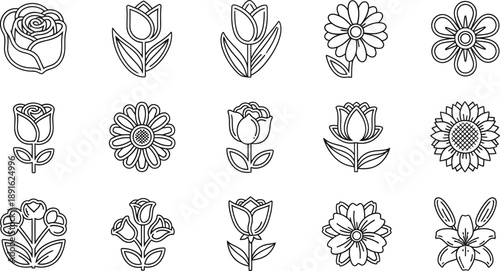Collection of 12 unique black and white floral designs and patterns