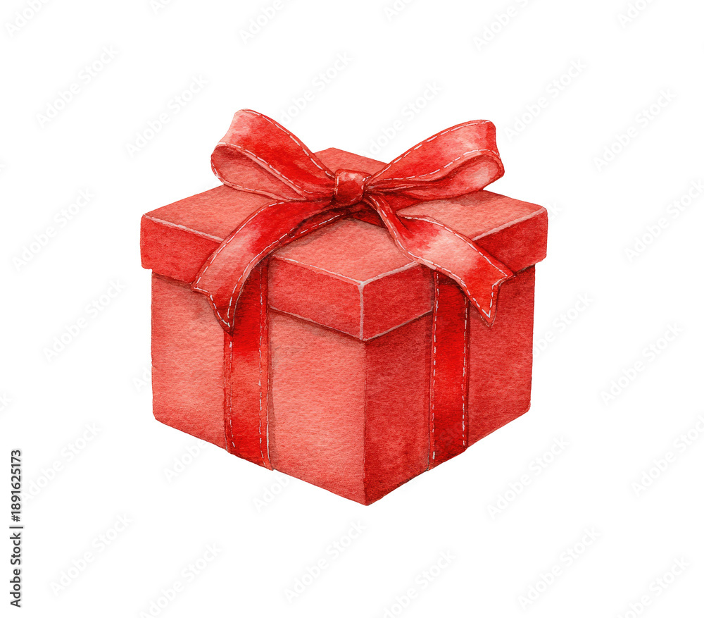 Fototapeta premium A vibrant red gift box, meticulously detailed with a large red ribbon bow