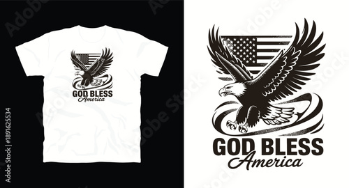 Patriotic eagle illustration with american flag background for tshirt print design and apparel graphics