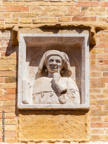 Titus Livius of Livy, one of the greatest historian of Ancient Rome. 14th century medieval relief on a wall in the Padua historic center
