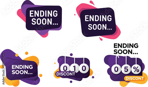 Vibrant vector set of modern sales promotion badges, discount tags, and limited-time offer banners, ideal for e-commerce, advertising, and marketing campaigns