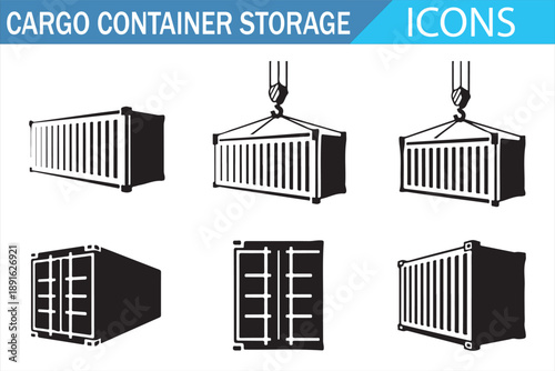 Shipping Yard Container Outline Icons for Industry Design