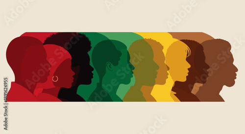 Diverse Black African Silhouettes in Gradient Colors Representing Unity and Heritage