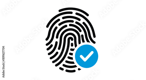 Digital identity verification concept featuring a fingerprint and approval checkmark symbolizing security and authentication