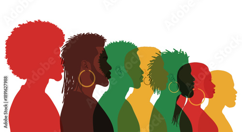 Diverse Group Silhouette Portraits African Heritage Colors Unity Community Concept