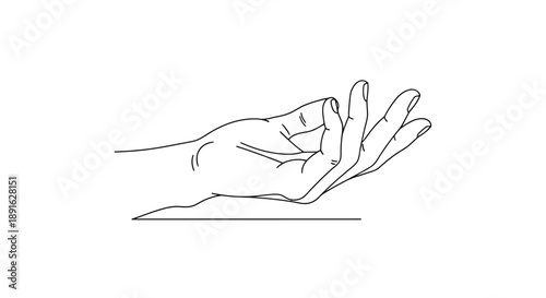 Minimalist sketch of an open human hand with fingers extended above a straight boundary line in monochrome illustration