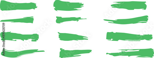Green Grunge Brush Strokes Set for Eco Friendly Branding and Nature Inspired Design Elements. Organic Paint Texture for Sustainability Logos and Herbal Product Packaging.