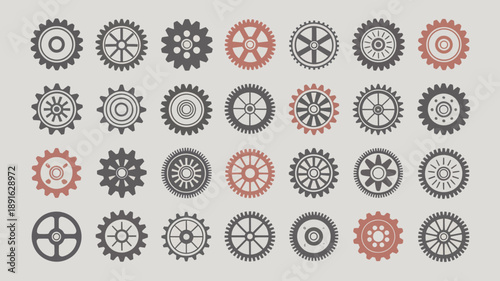 A collection of various gears is displayed against a light gray background showcasing different designs and complexities high quality professional detailed modern elegant stylish clean crisp