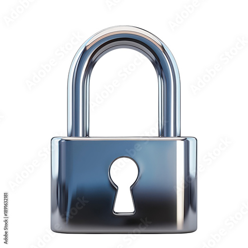 Metal padlock on transparent background