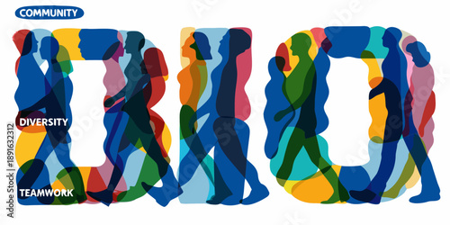 Colorful silhouettes forming the word bio representing community and diversity
