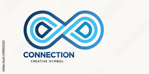 Abstract blue infinity loop with the word connection and creative symbol text