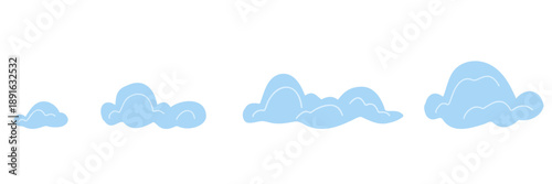 Blue cartoon clouds set. Simple abstract flat vector illustration. Minimalistic childish sky drawing isolated on white background. Hand drawn element, art for stickers, print, web