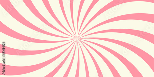 Candy striped background. Christmas sweet texture. Spiral pink pattern of rays.