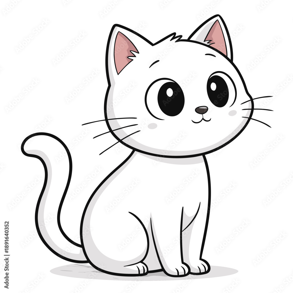 Obraz premium Cute cartoon cat vector illustration with happy smiling kitten and playful paws