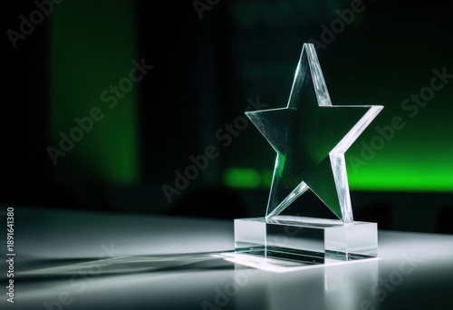Clear star trophy on a table