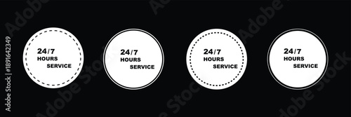 24/7 set icons . 24 hours 7 days in week service . Always open icon