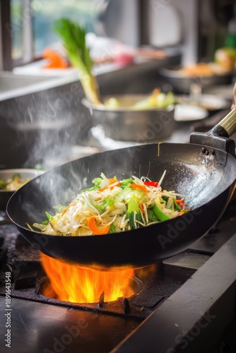 Culinary Artistry Ablaze: Vibrant Stir-Fry Sizzles in a Fiery Wok Creation
