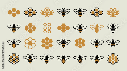 A repeating pattern showcases stylized honeycombs and bee illustrations in shades of gold black and cream creating a visually appealing design high quality professional detailed modern