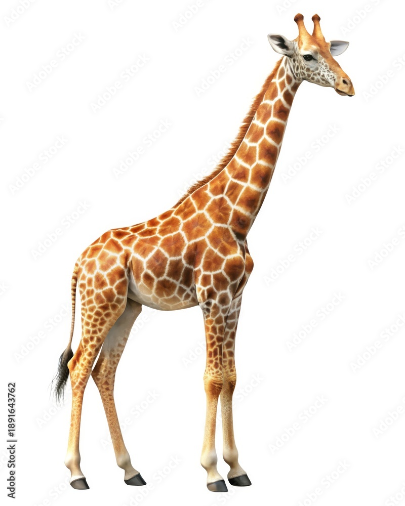 Fototapeta premium Giraffe standing tall isolated on white background