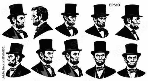 Abraham lincoln portrait vector illustrations in black and white