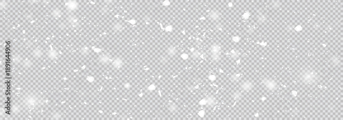 Random falling snow flakes on a transparent background. Snowfall dust freezes the granules. Snowy landscapes of nature, It's snowing! Falling snowflake