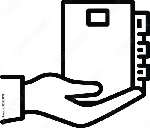 Hand holding a document with tabs, symbolizing information delivery or presentation