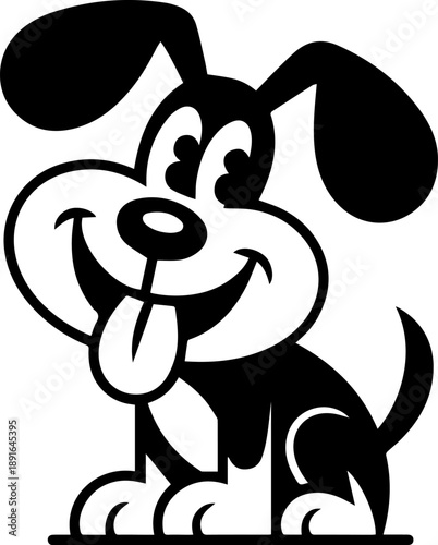 Happy Retro Cartoon Puppy Dog Sitting with Tongue Out