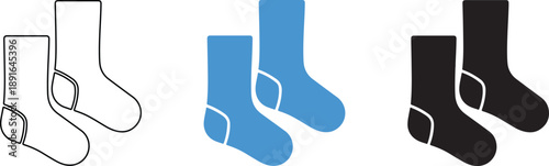 Set of Three Socks in White Blue and Black Isolated on Transparent Background