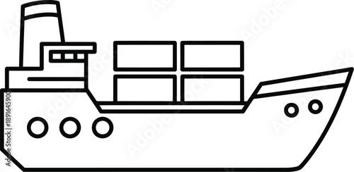 Outline icon of a large cargo ship transporting containers across the ocean