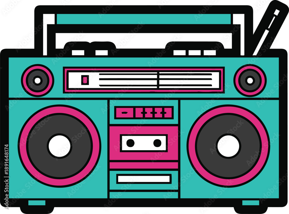 Fototapeta premium Retro Teal and Pink Boombox Vector Icon