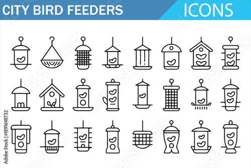Bird Feeder Outline Icons for Balcony and Park Design