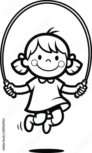 A cheerful little girl enjoying active play by skillfully jumping rope in a delightful illustration