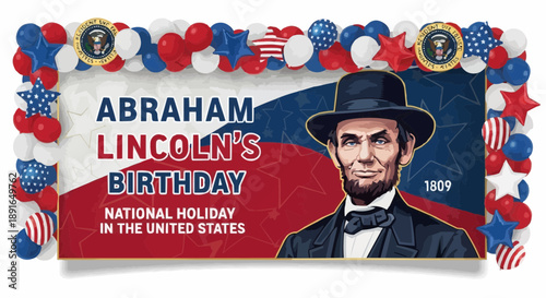 Abraham lincoln's birthday national holiday illustration with patriotic decorations