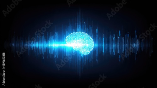 Abstract illustration of human brain and sound waves representing data analysis