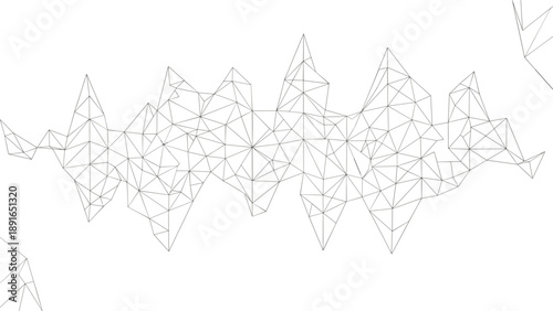 Dynamic abstract geometric landscape with sharp peaks and valleys formed by interconnected triangles and lines on a white background
