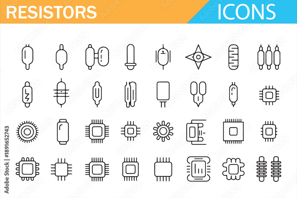 Fototapeta premium Electronic Engineering Icon Set with Resistors Capacitors and Diodes