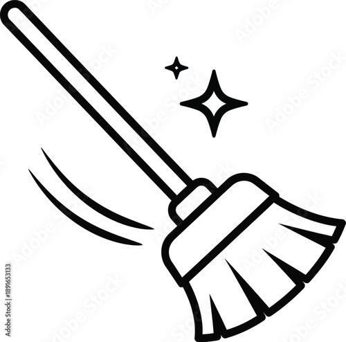 Clean sweep icon: a simple line illustration of a broom in action, symbolizing tidiness and sparkle