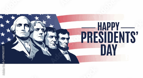 Happy presidents' day illustration with us flag and presidential portraits
