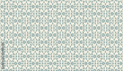 Damask ornate seamless pattern. Floral teal green design for wallpaper, fabric, stationery, and decorative elements. Classic background reminiscent of traditional Eastern and European patterns