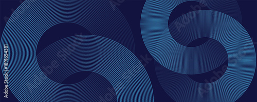 Abstract blue glowing geometric lines on dark blue background. Modern shiny blue circle lines pattern. Futuristic technology concept. Suit for cover, poster, banner eps 10.