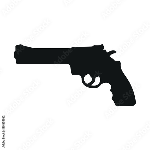 Black silhouette of a revolver handgun side view on transparent background