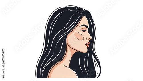 Illustration of a serene woman with flowing black hair in profile view